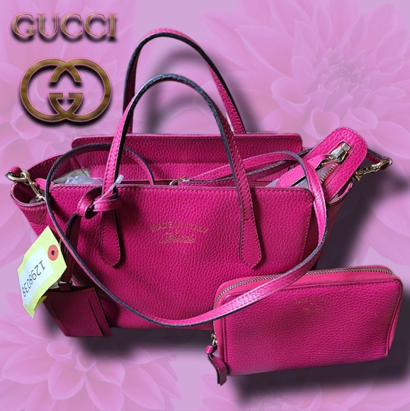 ⭐️Authentic COA Gucci Pink Pebbled Leather Swing Two-Way Shoulder / Hand Bag - Picture 4 of 16